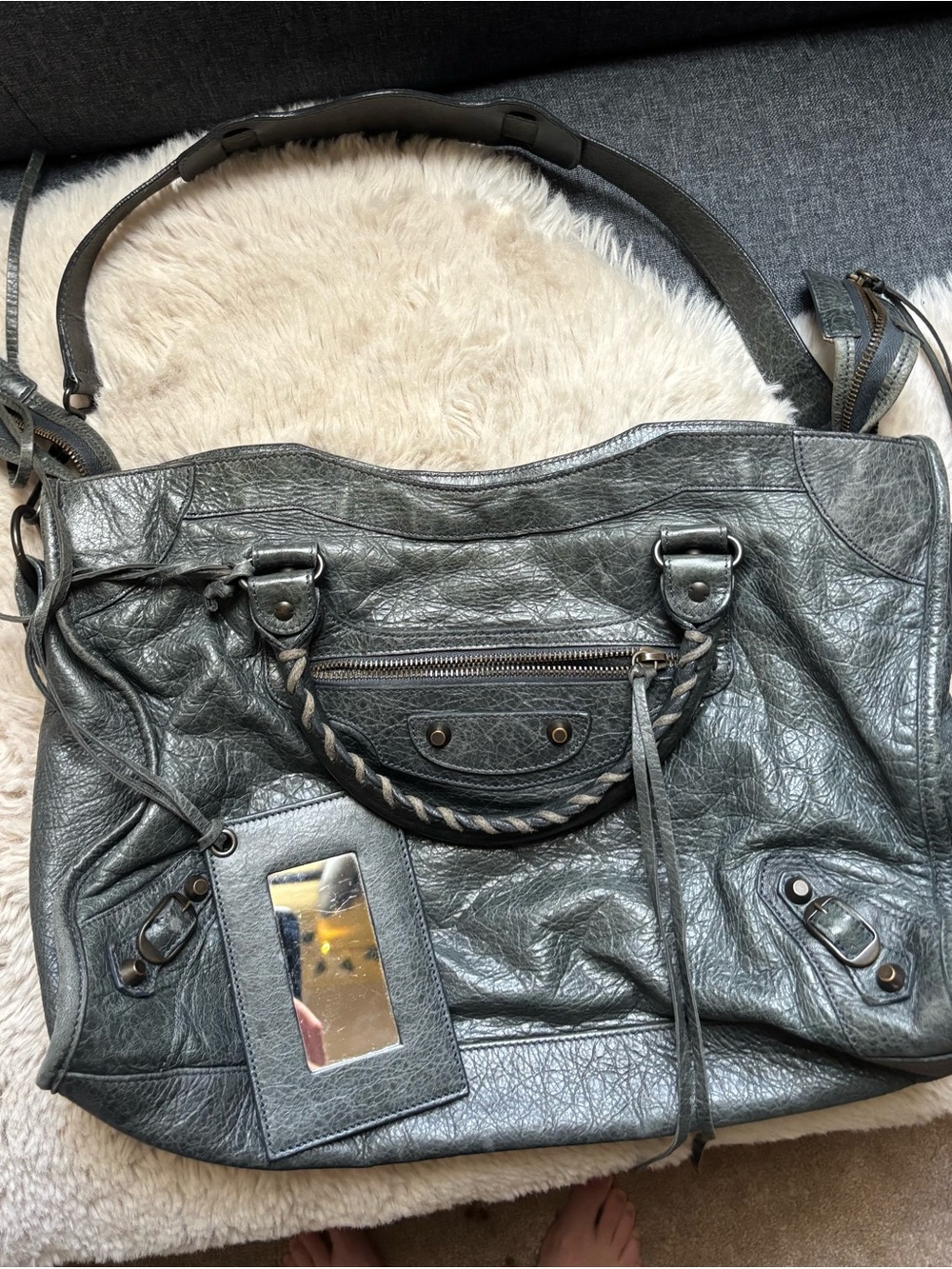 Women’s anthracite Gray Balenciaga Leather City Bag